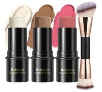 Hilareco 3 Pcs Cream Contour Stick Makeup Kit,Shades with Highlighter Stick,Blush Stick and Bronzer Contour Stick for Sculpt the Cheeks,Waterproof, Matte & Dewy Finish (Light-Medium,#02+#10+#12)