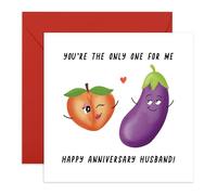 Hilarious Anniversary Card for Him - 'Only One For Me Husband' - Gifts for Spouse, Babe, Darling, Men - Valentines Day Eggplant and Peach - Comes with Fun Stickers