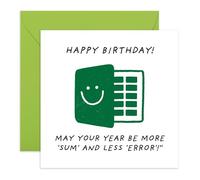 Hilarious Birthday Card For Geeks - 'More Sum Less Error' - Gifts for Officemates, Coworker, Colleagues, Partner, Work Buddy, Friend - Excel Jokes - Comes with Fun Stickers