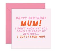 Hilarious Birthday Card for Mum - 'Attitude Mum' - Presents for Mother, Mummy, Mama, Her From Daughter or Son - Just Like Mummy - Comes with Fun Stickers