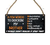 Hilarious Brother Gift Plaque - "A Few Words to Describe My Brother" - Funny Sign with Bold Design, Perfect for Brother’s Birthday, Gag Gift, Man Cave Decor (Plaque Medium: 24 cm (W) × 11 cm (H))