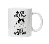 Hilarious Cats Mug Sarcastic Slogan Tea Coffee Ceramic Mugs Cup Gift Idea Black Cat Tabby Funny Cute Boxed (My Cat and I Talk sh*t About You)