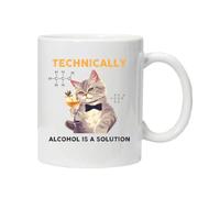 Hilarious Cats Mug Sarcastic Slogan Tea Coffee Ceramic Mugs Cup Gift Idea Black Cat Tabby Funny Cute Boxed (Technically Alcohol is a Solution)