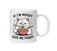 Hilarious Cats Mug Sarcastic Slogan Tea Coffee Ceramic Mugs Cup Gift Idea Black Cat Tabby Funny Cute Boxed (If I'm Moody give me Foody 2)