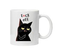 Hilarious Cats Mug Sarcastic Slogan Tea Coffee Ceramic Mugs Cup Gift Idea Black Cat Tabby Funny Cute Boxed (F*ck Off - Black Cat)