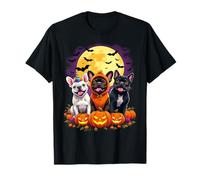 Hilarious French Bulldog Halloween Dog Trio Pumpkin Moon T-Shirt