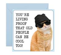 Hilarious Getting Old Card - “Old People Can Be Cool Too” - Hip Cat Birthday Card for Friends, Dad, Grandad, Husband, Boyfriend, Uncle, Brother, Colleague, Middle Aged Men, Guys- Comes with Stickers