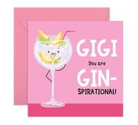 Hilarious Greeting Card - 'Gigi You Are Gin-spirational!' - Cocktail Glass - Jokes for Gin Lovers, Friend, Bestie, Him, Her, Bro, Buddy, Sister, Girls, Ladies, Colleagues, Coworker -Includes Stickers