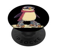 Hilarious Penguin Glides on Inline Skates for Winter Skater PopSockets Adhesive PopGrip
