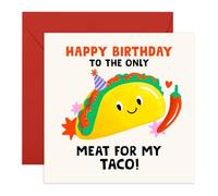 Hilarious Pun Birthday Card -Meat for My Taco Romantic and Humorous Greeting Card for Partner, Spouse, Husband, Boyfriend, Men, Couples - Comes with Fun Stickers