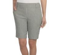 Hilary Radley Women's Pull On Mid Rise Stretch Comfort Bermuda Shorts, Off-white & Navy Stripe, L