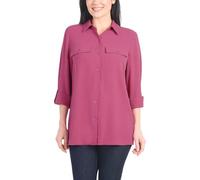 Hilary Radley Women's Roll Tab Sleeve Blouse, Button Down, Long Sleeve, Crinkle Top with Chest Pockets