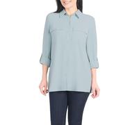 Hilary Radley Women's Roll Tab Sleeve Blouse, Button Down, Long Sleeve, Crinkle Top with Chest Pockets, Light Blue, M