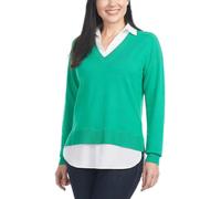Hilary Radley Women's V-Neck Pullover Sweater, Green, XXL