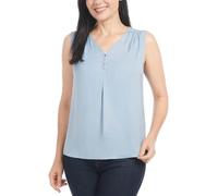 Hilary Radley Women's V-Neck Sleeveless Blouse, Blue, S