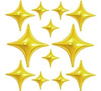 HILAVO 12PCS Gold Star Balloons, 24in 18in Four Pointed Star Shaped Balloon Gold Foil Balloons for Graduation New Year Birthday Retirement Party Decorations