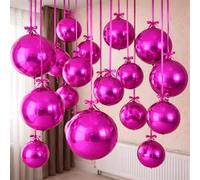 HILAVO 12PCS Hot Pink Round Foil Balloons, 22" 15" 10" Large 4D Ball Balloons Metallic Hot Pink Mirror Sphere Balloon for Valentines Galentines Day Wedding Women Birthday Party Ceiling Decorations