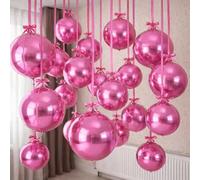 HILAVO 12PCS Pearl Pink Round Foil Balloons, 22" 15" 10" Large 4D Ball Balloons Metallic Pink Mirror Sphere Balloon for Graduation Valentines Day Wedding Women Girls Birthday Party Ceiling Decorations