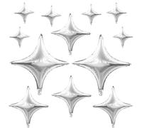 HILAVO 12PCS Silver Star Balloons, 24in 18in 10in Four Angle Star Shaped Balloons Silver Foil Balloon for Wedding, Baby Shower, New Year, Birthday Party Decorations