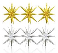 HILAVO 6PCS Black Gold Star Balloons, 22Inch Large Explosion Star Balloon Foil Balloons Spike Cone Balloon for Graduation Retirement Birthday New Year Party Decoration