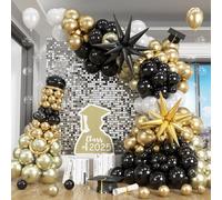 HILAVO Black and Gold Balloon Arch Kit Graduation Balloons Garland Explosion Star Balloons Black Pearl White Champagne Gold Balloon for Grad Class of 2025 Decor Birthday Retirement Baby Shower Party