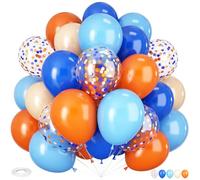 HILAVO Blue and Orange Balloons, 60PCS 12 Inch Royal Light Blue and Orange Beige Balloon Confetti Balloons for Kids Space Theme Party Baby Shower Birthday Graduation Party Decoration