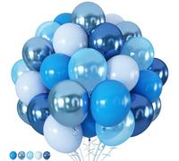 HILAVO Blue Balloon Set 60Pcs 12 Inch Metallic Chrome Blue Balloons Pearl Blue Light Blue Latex Balloons Macaron Baby Blue Helium Balloon for Birthday Baby Shower Wedding Frozen Blue Party Decorations