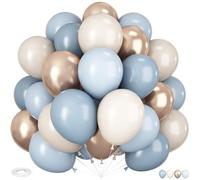 HILAVO Dusty Blue and Gold Balloons, 60 PCS 12 Inch Slate Fog Pastel Baby Blue Sand White and Gold Balloons for Baby Boy Shower Bridal Shower Birthday Wedding Party Decorations