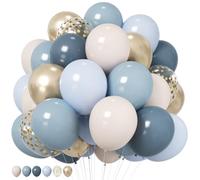 HILAVO Dusty Blue Balloons 12 Inch Pastel Fog Blue Slate White Sand Metallic Gold Confetti Party Balloons Light Baby Blue White Gold Latex Balloon for Boy Baby Shower Birthday Wedding Party Decoration