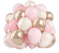 HILAVO Pink and Gold Balloons 12 Inch Pastel Light Baby Pink Double Stuffed Sand White Sand Beige Champagne Gold Metallic Latex Party Balloon for Boho Birthday Baby Bridal Shower Wedding Party Decor