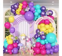 HILAVO Pink Blue Purple Balloons Garland Arch Kit 132 Pcs Hot Pink Metallic Purple Teal Yellow Latex Helium Balloons for Kids Magic Theme Baby Shower Mermaid Birthday Princess Party Decor Supplies