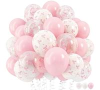 HILAVO Pink Bow Balloons, 12 Inch Pastel Light Pink Transparent White Bow Print Coquette Balloon for Girls Women Birthday Bachelorette Party Bridal Baby Shower Wedding Anniversary Decorations Supplies