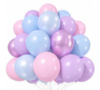 HILAVO Pink Purple Blue Balloon 60Pcs 12 Inch Metallic Pastel Balloon Iridescent Pearl Pink Blue Purple Party Balloons for Girls Mermaid Snowflake Princess Birthday Baby Shower Party Decoration