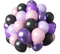 HILAVO Purple Pink Black Balloons 12 Inch Pastel Pink Purple Black Latex Helium Balloon Purple Metallic Party Balloons for Girls Cartoon Anime Birthday Baby Shower Halloween Party Decorations