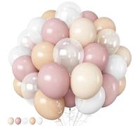 HILAVO Retro Pink White Balloons 60 Pcs 12 Inch Dusty Blush Pink White Sand Nude Cream Clear Latex Balloons for Bridal Baby Girls Shower Boho Bachelorette Birthday Wedding Party Decorations