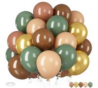 HILAVO Sage Green and Brown Balloons, 12 Inch Olive Green Brown and Gold Jungle Safari Balloons for Baby Shower Camo Army Woodland Forest Hunting Wild One Birthday Party Decorations