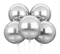HILAVO Silver Foil Balloons, 5PCS 22in Large 4D Round Silver Mylar Balloons Metallic Silver Balloon for Wedding Baby Shower Silver Birthday Party Decorations