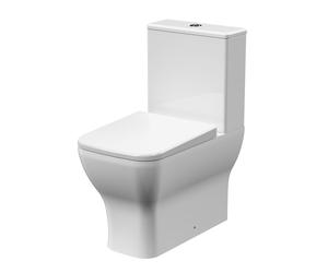 Hilderstone Rimless Flush to Wall Toilet Pan, Cistern & Soft Close Seat - 795 x 385 x 613mm