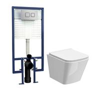 Hilderstone Soft Square Wall Hung Toilet Pan, Soft Close Seat & Concealed Cistern with Square Push Button Plate, 325mm - Balterley