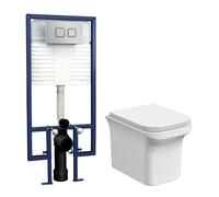 Faron Soft Square Wall Hung Toilet Pan, Soft Close Seat & Concealed Cistern With Square Push Button Plate, 390mm - Balterley