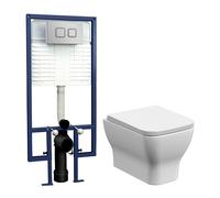 Hilderstone Square Wall Hung Toilet Pan, Soft Close Seat & Concealed Cistern with Square Push Button Plate, 325mm - Balterley