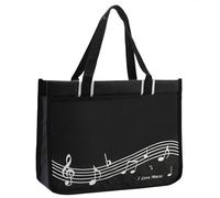 HilerPunk Musical Note Pattern Shoulder Bag,Music Tote Handbag,Nylon Cloth Waterproof Women's Shopping Bag,Travel bag with high note zipper,Music Program Tote Bag-Black+Musical Note Pattern