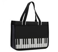 HilerPunk Piano Key Pattern Shoulder Bag,Music Tote Handbag,Nylon Cloth Waterproof Women's Shopping Bag,Travel bag with high note zipper,Music Program Tote Bag-Keyboard -Black