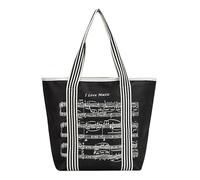 HilerPunk Women's Shoulder Bag Handbag,Music Note Tote Bag,600D Waterproof Nylon Cloth Reusable Shopping Bags, Music Program Tote Bag with high note zipper Travel bag (black)
