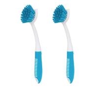 HileSwan Dish Brush with Handle, 2 Pack Scrub Brushes, Blue | Built-in Scraper, For Cleaning Kitchen, Pots, Pans and Sink, Scrubber Washing Tools
