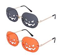 Hileyu 2 PCS Halloween Eyeglasses,Ghosts Sunglasses for Women Pumpkin Sunglasses Rimless Funny Rave Trendy Novelty Toy Glasses Halloween Cosplay Party Decorations for Kids and Adults (Pumpkin)