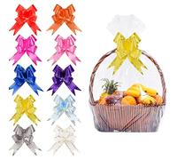 Hileyu 20 Pcs Extra Large Cellophane Basket Bags with Bows Clear for Hampers Wrap Making Hamper Plastic Wrapping and Ribbon Christmas Easter 60 x 90 cm, Clear,Yellow,Orange,Green,Red,Purple