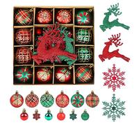 Hileyu 40Pcs Christmas Baubles Red Green Glitter Balls Snowflakes Xmas Decorations Shatterproof Ornaments for Trees Garlands Home Decor