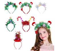Hileyu 6 Pieces Lighted Christmas Headbands, Xmas Tree Head Hat Toppers Headbands with LED Lights Hair Band Costume Hoop for Party Decoration Gifts(6 Styles), Red