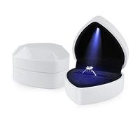 Hileyu Ring Box With Led Light Jewellery Gift Box Engagement Creative Diamond Heart Shaped Ring Box Wedding Ring Case For Proposal Engagement Wedding (White)